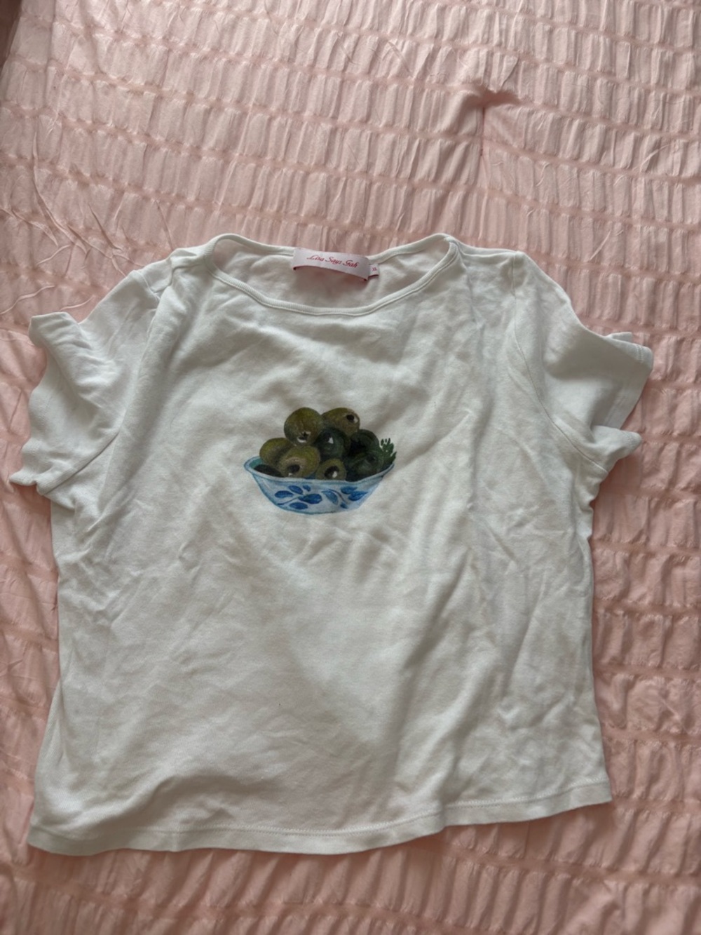 Lisa Says Gah White Tee with olive Bowl Graphic